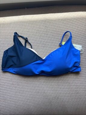 Summersalt Bikini Top Size 10 Marina Blue Black Colorblock Adjustable Straps NWT